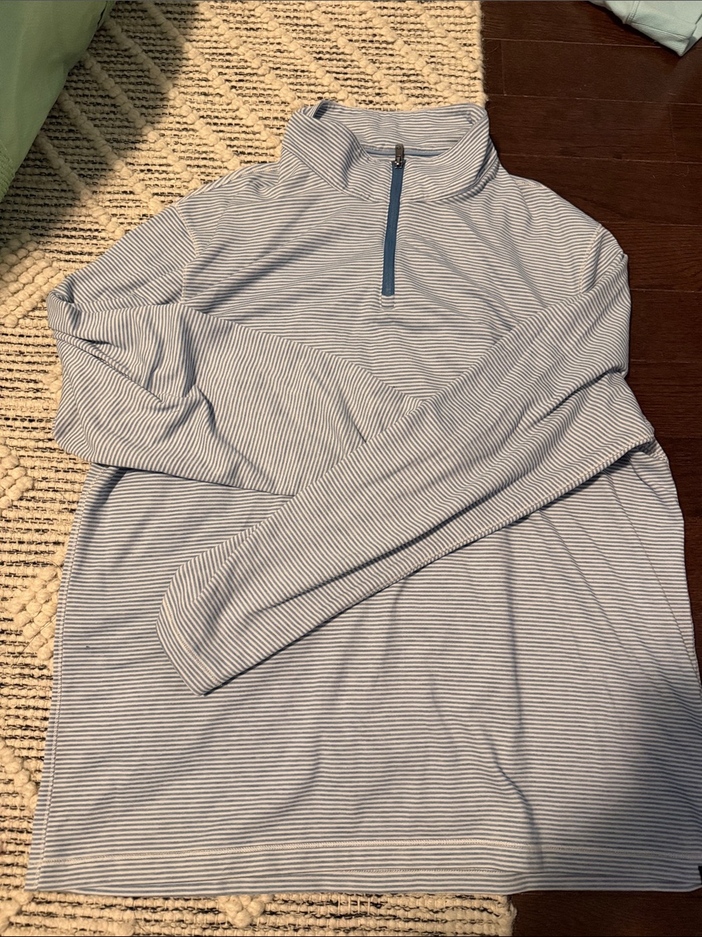 Faherty Light Blue & White Striped Quarter-Zip Pullover